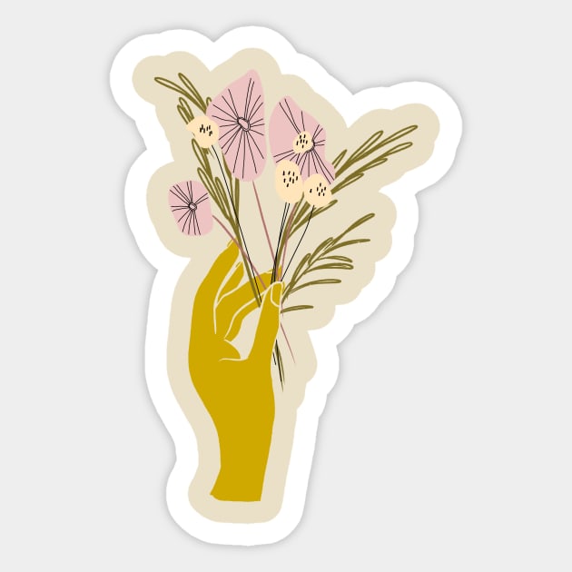 Foraging Hand with Flowers Sticker by Peggy Dean